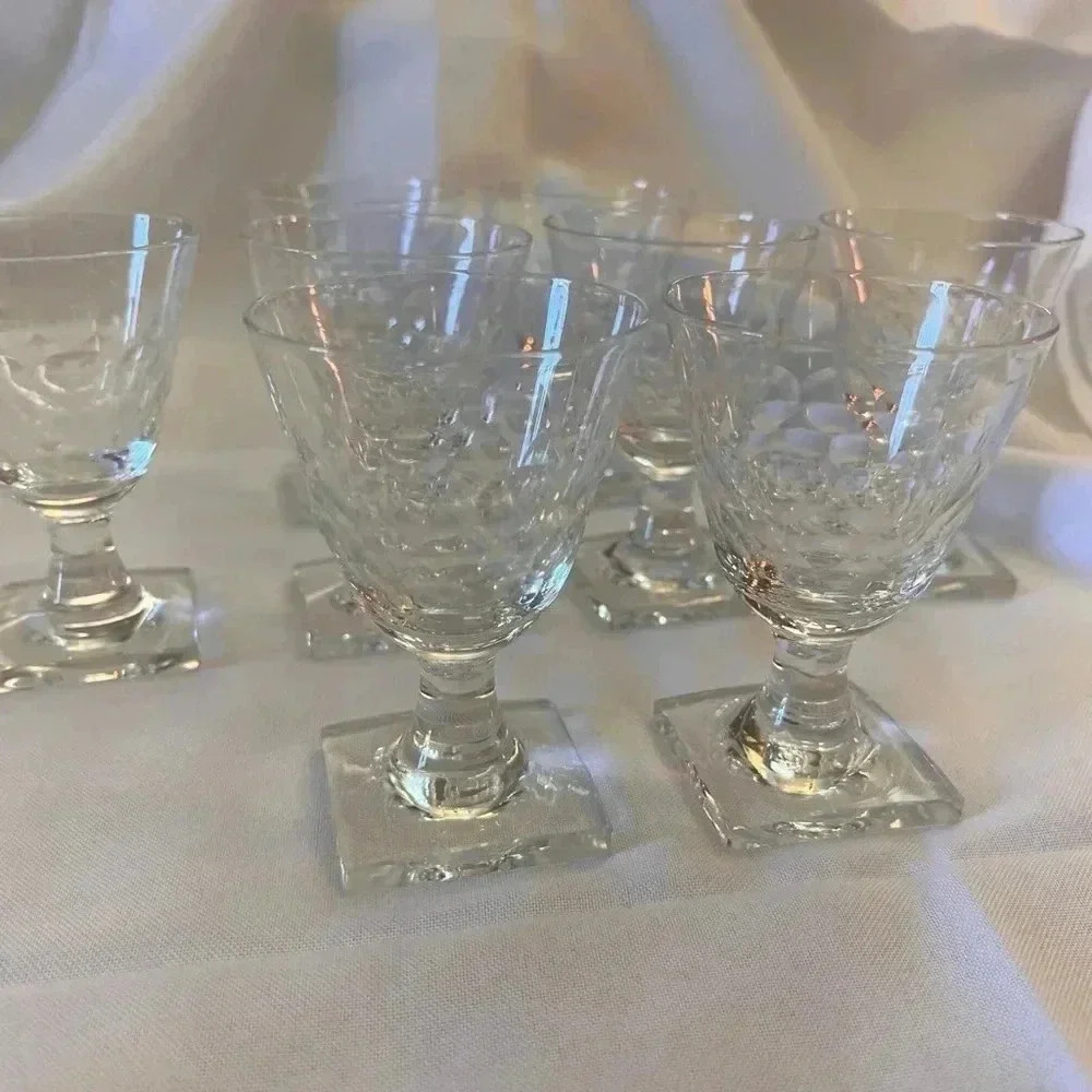 Set of 8 Vintage Crystal Cordial Cut Glasses by Hawkes Crystal